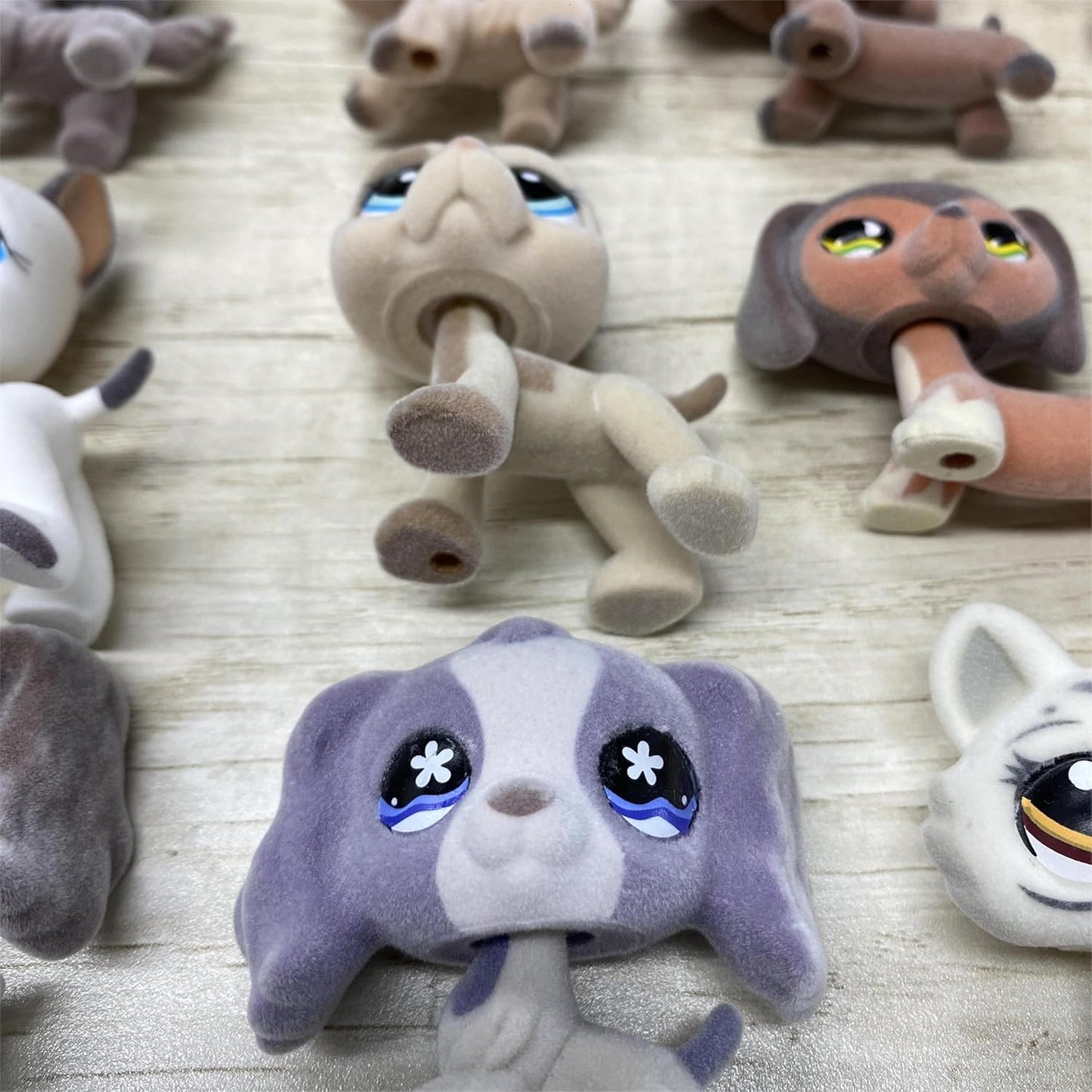 6PCS Custom-Made Flocked Old Pet Shop Toys Set Fuzzy Animal Figure Pack Short Hair Cat Dog Collie Dachshund Great dane Cocker Spaniel Lot with Neck Repair Accessories*Randomly Selected*