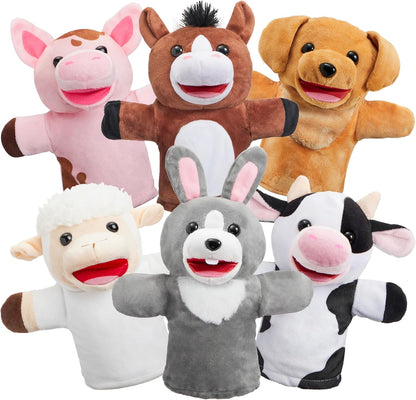 JOYIN 6Pcs Kids Hand Puppet Set with Working Mouth, Toddler Animal Plush Toy Includes Pig, Sheep, Dairy Cow, Dog, Goat, and Horse for Show Theater, Birthday Gifts for Boys Girls, Gifts for Christmas