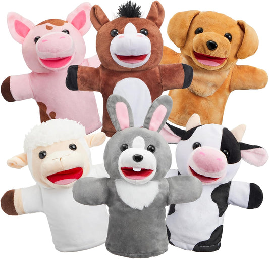 JOYIN 6Pcs Kids Hand Puppet Set with Working Mouth, Toddler Animal Plush Toy Includes Pig, Sheep, Dairy Cow, Dog, Goat, and Horse for Show Theater, Birthday Gifts for Boys Girls, Gifts for Christmas