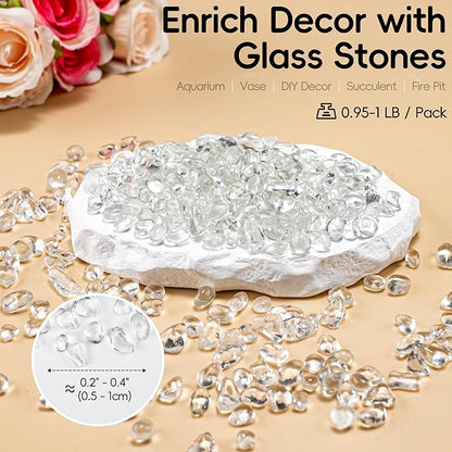 Colorful Glass Stones, 1 LB Fish Tank Gravel, Small Irregular Rainbow Aquarium Gravel for Aquarium Decorations and Turtle Tank , Sea Glass Beads Crystals for Fish Bowl, Vase Filler,Transparent