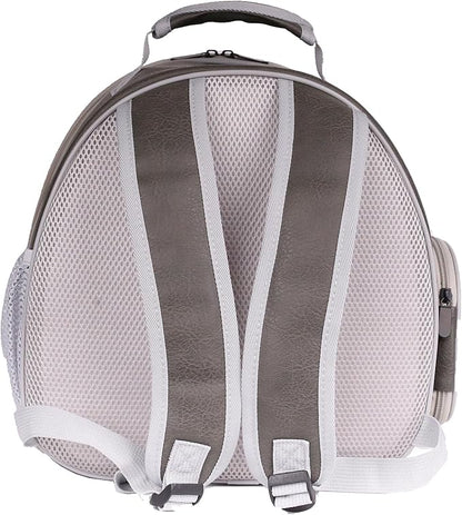 Bearded Dragon Carrier Backpack with Security Printing Harness Leash and 3-Sized Harness Set, Reptile Lizard Travel Guinea Pig Bunny Kitten Travel Carry Bag to Transport (Grey, PU Leather)