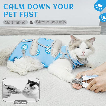 Supet Cat Grooming Hammock, Self-Adherent Cat Wrap for Cutting Nails, Anti-Escape Calming Wrap for Medicine, Nail Clipping, Teeth Brushing, Ear Cleaning