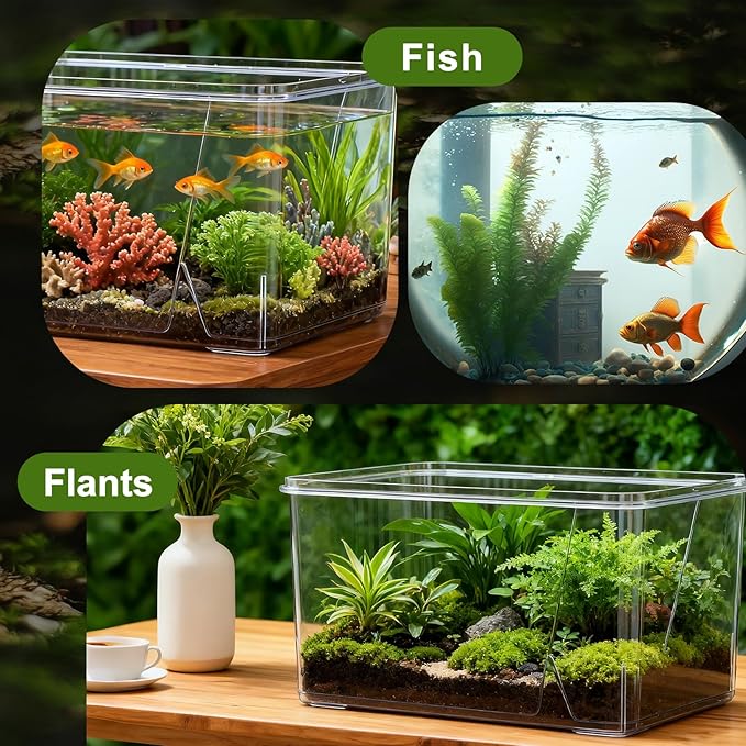 Geelin 1.5 Gallon Plastic Fish Tank Large Bowl Shatterproof with Crystal Clear Clarity for Terrarium, Flower Vase Centerpiece Gift for Fish Lovers(Square)