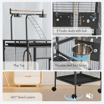 Large Bird Cages for Parakeets, Cockatiel Cage for Birds with Parrot Toys,Birdcage Covers for Night,Skirt Seed Catcher, Play Top for Conure Canary Finch Lovebird Pigeon Budgie Quaker Parrot