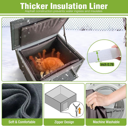 GUTINNEEN Insulated Outdoor Cat House, 100% Weatherproof High Insulated Cat Shelter with Insulated All-Round Thermal Liner, Openable Hinged Asphalt Roof for Feral Stray Barn Cats and Small Animals
