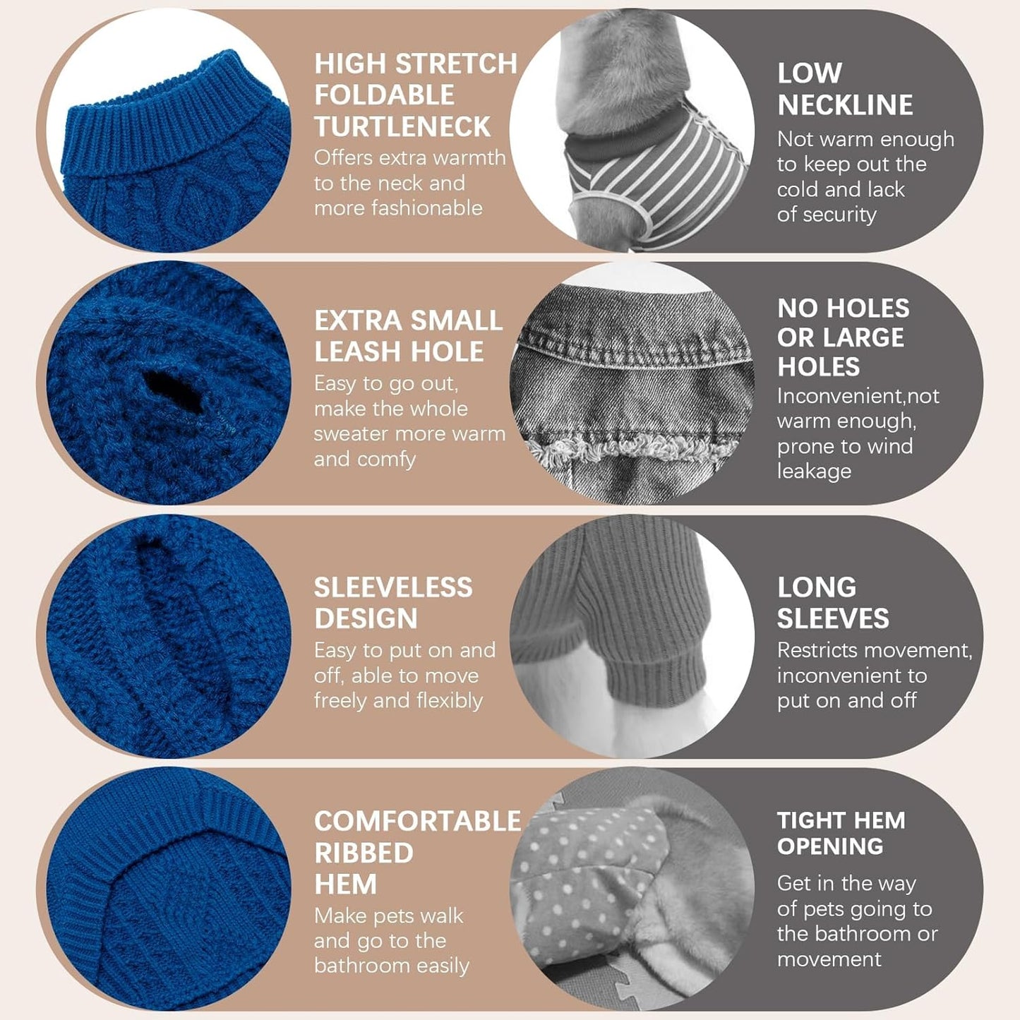 BINGPET Thermal Knitted Dog Sweater for Small Medium Large Dogs,Winter Dog Cat Coat Warm Sweartershirts Outfits,Classic Cable Knit Turtleneck Pullover Dog Jumper Coat Warm Sweartershirts(Blue,SM)