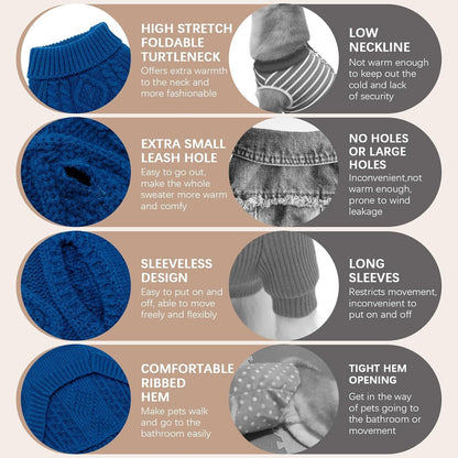 BINGPET Thermal Knitted Dog Sweater for Small Medium Large Dogs,Winter Dog Cat Coat Warm Sweartershirts Outfits,Classic Cable Knit Turtleneck Pullover Dog Jumper Coat Warm Sweartershirts(Blue,SM)