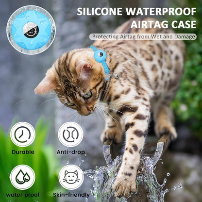 Apple AirTag Cat Collar, GPS Tracker with Reflective Breakaway Design, Lightweight Kitten Collar with Bell (Black/Luminous Blue)