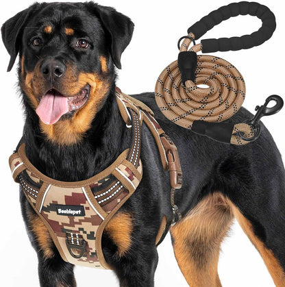 Heavy Duty Tactical Dog Harness for Large Dogs, No Pull Adjustable Pet Harness Reflective Service Training Easy Control Pet Vest Military K9 Working Dog Harnesses-X- Large, Desert Camo