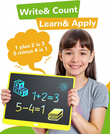 KOKODI LCD Writing Tablet, 16 Inch Colorful Toddler Doodle Board Drawing Tablet, Erasable Reusable Electronic Drawing Pads, Educational and Learning Toy for 3-6 Years Old Boy and Girls(Yellow)