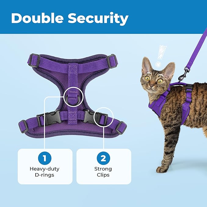 Best Pet Supplies Voyager Escape Proof Cat Harness and Leash Set with Reflective Stitching, Neoprene Handle 5ft - Supports Small, Medium and Large Cats, Kittens - Purple, M (Chest: 16.5-19.5")
