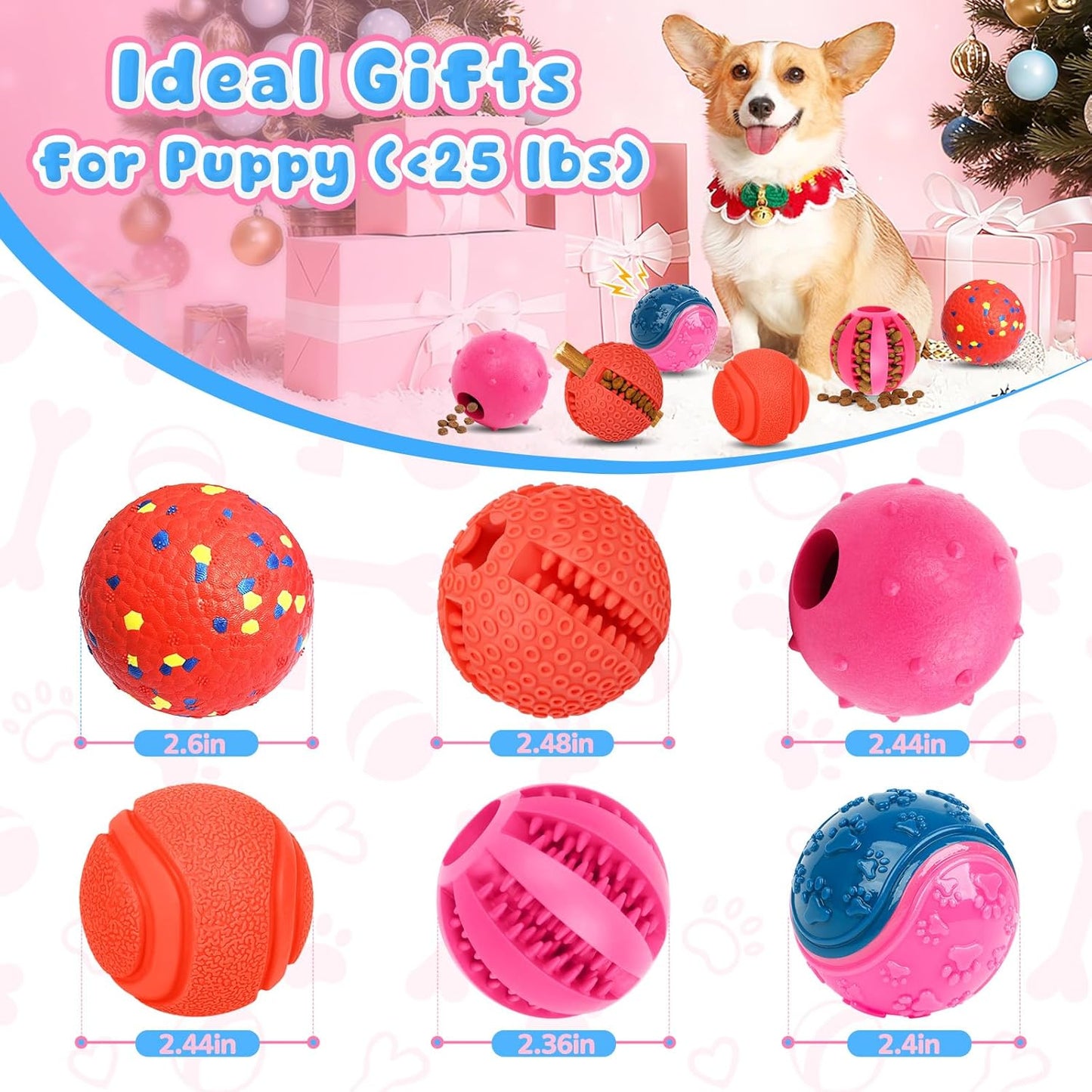 Dog Balls 6 Pack, Puppy Toys for Small & Medium Dogs, Interactive Dog Fetch Ball, Squeaky Chew Toys for Teeth/Slow Feeder/IQ Training/Playing, Dog Toys to Keep Them Busy