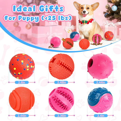 Dog Balls 6 Pack, Puppy Toys for Small & Medium Dogs, Interactive Dog Fetch Ball, Squeaky Chew Toys for Teeth/Slow Feeder/IQ Training/Playing, Dog Toys to Keep Them Busy