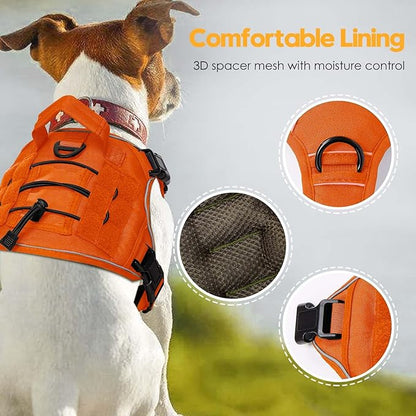 Heavy-Duty Tactical Dog Harness for Large Dogs, No Pull Adjustable Reflective Pet Vest with Molle System, K9 Military-Grade Control for Service Training, Outdoor & 10+ Breeds, Orange, Large