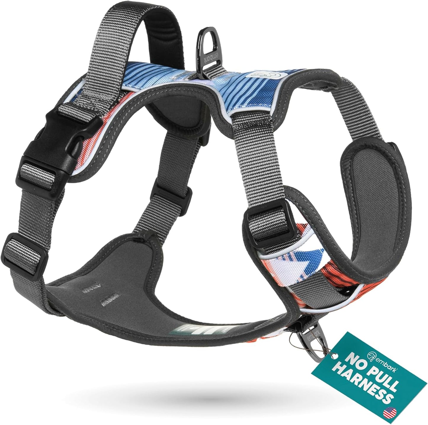 Embark Adventure Dog Harness, Reflective Trim XL Dog Harness for Extra Large Dogs No Pull - Military Grade Nylon, 2 Leash Clips & Gel Lined Handle.