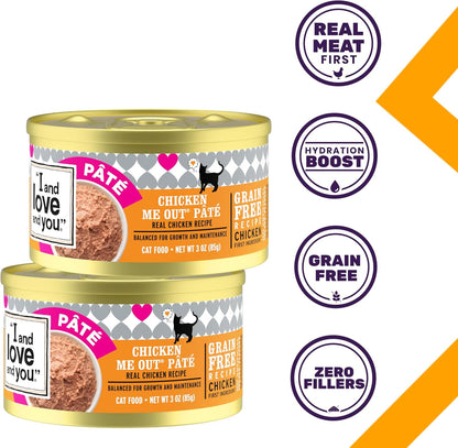 I and love and you Wet Cat Food - Chicken Me Out Pâté - Chicken Recipe, Grain Free, Filler Free, 3oz Pack of 24 Cans