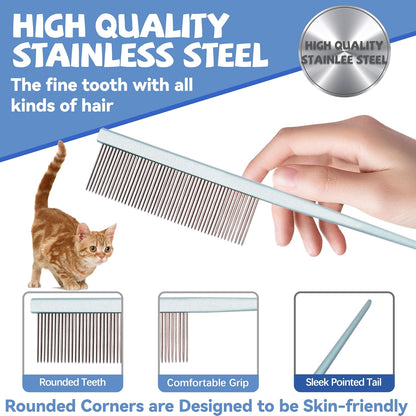 Grooming Pet Comb Rat Tail Dematting Cat and Dog Comb，Rounded Ends Design for Safe Tangle Removal, Hairstyling, Massage，Loose Hair Removal，Prevent Irritation，Fluffing Paws,Face,Tail,Remove Tear Stain