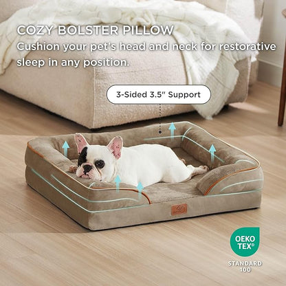 Bedsure Orthopedic Dog Bed Medium Size Dogs - Washable Medium Dog Cat Bed Waterproof, Comfort Pet Couch Sofa with Washable Removable Cover, Pets Bed with Nonskid Bottom, Hazel, 28"