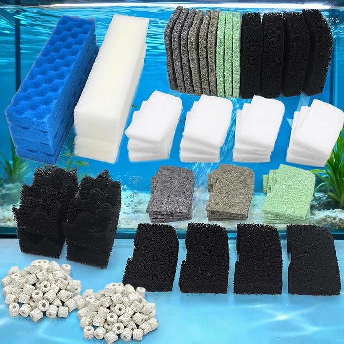 NewKe 52 Pack Filter Media Kit for Fluval 406/407 Canister Filters, Replacement Bio Foam, Nitrite/Phosphate/Ammonia Remover, Carbon, Ceramic Rings