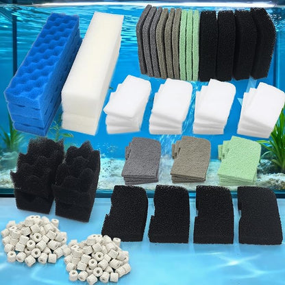 NewKe 52 Pack Filter Media Kit for Fluval 406/407 Canister Filters, Replacement Bio Foam, Nitrite/Phosphate/Ammonia Remover, Carbon, Ceramic Rings