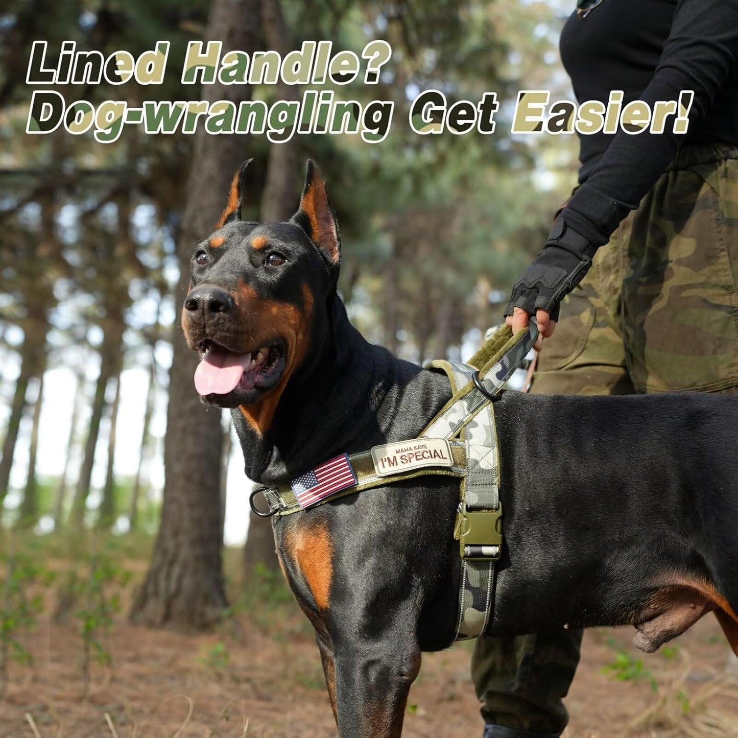 Forestpaw No Pull Dog Harness with Large Handle,Slip on Reflective Vest with Quick Release Buckle,Comfortable Flannel Lining for Medium Large Dogs Walking Training (Includes 3 Patches),Green Camo M