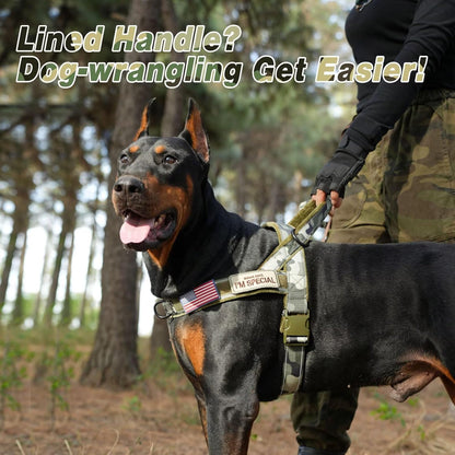 Forestpaw No Pull Dog Harness with Large Handle,Slip on Reflective Vest with Quick Release Buckle,Comfortable Flannel Lining for Medium Large Dogs Walking Training (Includes 3 Patches),Green Camo M