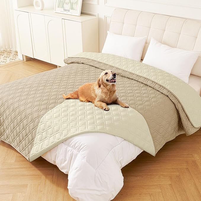 hyha Waterproof Dog Bed Blanket, Soft Pet Blankets, Waterproof Couch Cover for Dogs, Reversible Sofa Covers Washable for Furniture (82x120 Inch, Taupe/Beige)