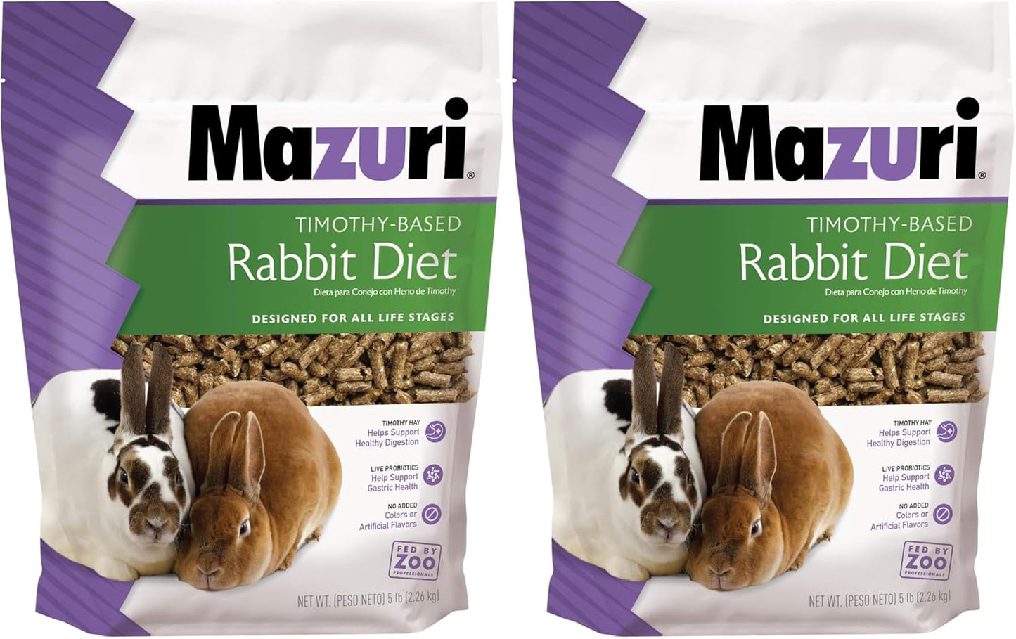 Mazuri | Nutritionally Complete Timothy Hay-Based Rabbit Food | 5 Pound (5 lb.) Bag (Pack of 2)