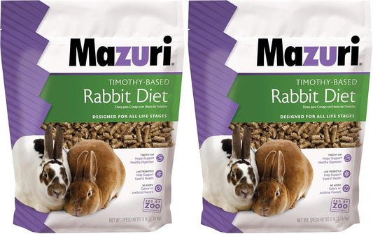 Mazuri | Nutritionally Complete Timothy Hay-Based Rabbit Food | 5 Pound (5 lb.) Bag (Pack of 2)