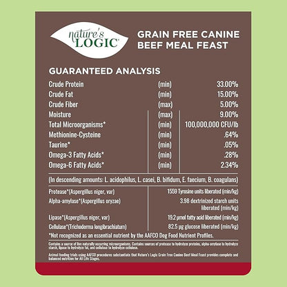 Nature's Logic Grain-Free Dry Dog Food - All-Natural, High Protein, No Synthetic Vitamins/Minerals - Gluten Free - Supports Healthy Digestion - All Breeds & Ages - Beef Meal Feast, 25lbs