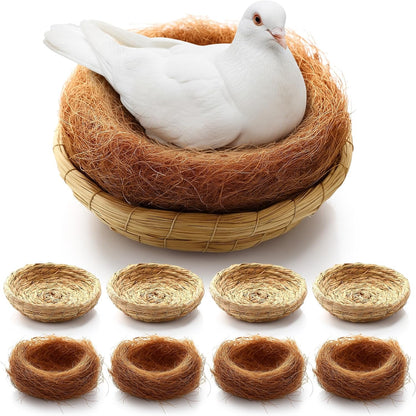 4 Set Bird Nest with Coconut Fiber Mats Set Hand-Woven Flat Base Pigeon Birdhouse Breeding Nest Small Animal Cage Accessories for Parrots Budgies Cockatiels Hamsters Gerbils and Pigs
