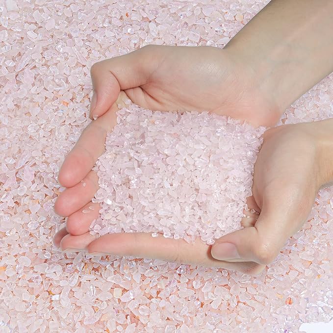 T4U Tumbled Chips Stones Crushed Crystal Quartz 1 LB, Irregular Shaped Gravel Pebble Healing Stone, DIY Smoothed Rocks for Potted Plant,Resin Art,Vase Fillers Aquarium Gravel Rocks (Light Rose)