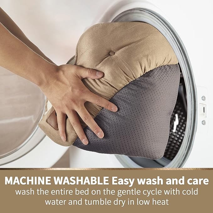 Asvin Small Dog Bed for Small Dogs, Cat Beds for Indoor Cats, Pet Bed for Puppy and Kitty, Extra Soft & Machine Washable with Anti-Slip & Water-Resistant Oxford Bottom, Light Brown, 20 inches