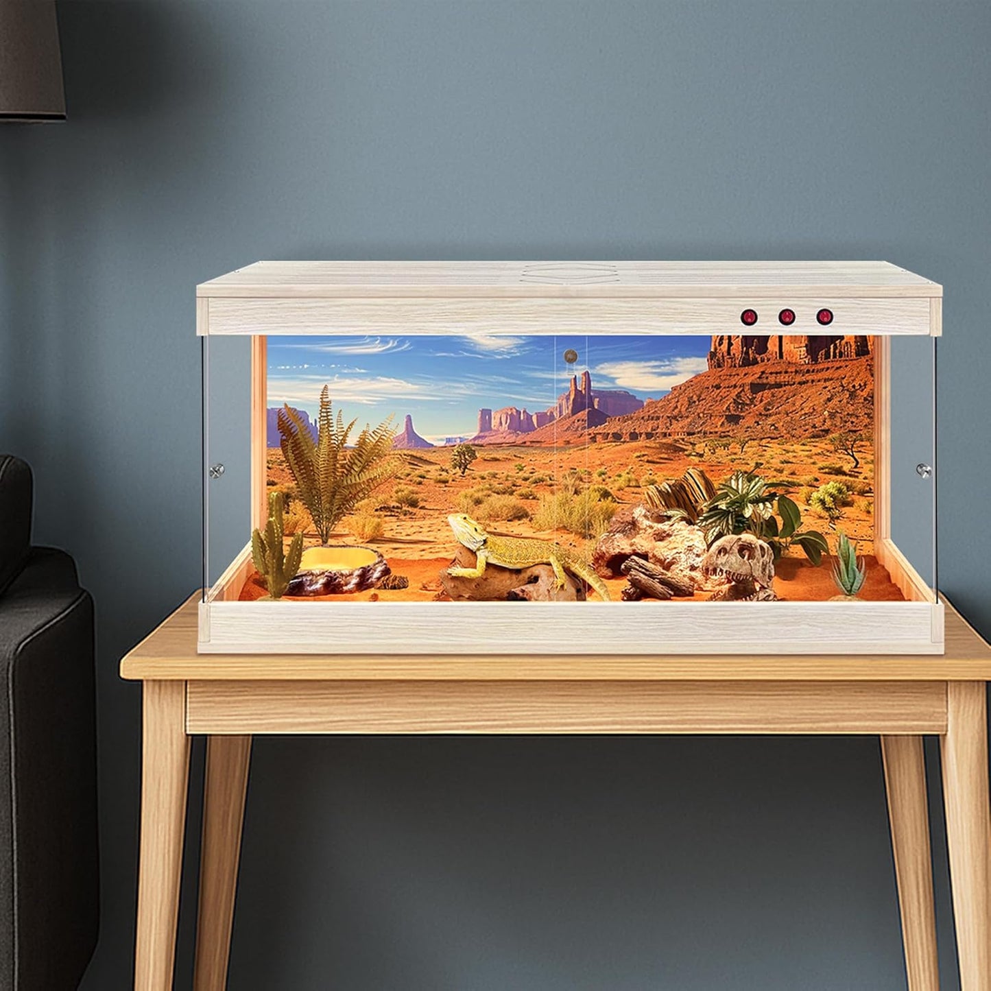 Royxen Tempered Glass Reptile Enclosure,Reptile Tank with Wooden Mesh Top and Lockable Design,61 Gallon Bearded Dragon Tank for Lizard Gecko Tortoise Snake Habitat,40" x 20" x 20",Oak