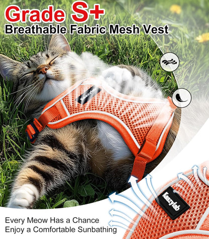 Cat Harness and Leash for Walking Escape Proof Soft Adjustable Cat Leash Breathable Comfortable Vest Easy to Wear Kitten Harness for Outdoor Travel Orange M