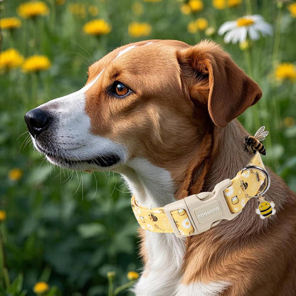 DOGWONG Yellow Bee Dog Collar- Cute Fun Dog Collars Adjustable Designer Spring Puppy Yellowe Dog Collar for Small Medium Large Dogs L