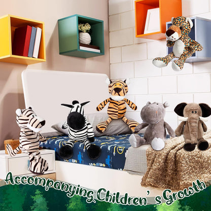 HyDren 20 Pcs Safari Stuffed Animals - 11.8'' Plush Jungle Wild Animals Cute Elephant, Giraffe, Lion, Tiger, Monkey Stuff Animals Soft Plush Animals in Bulk - Toy for Toddler, Baby Jungle Party