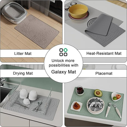 OHMO Dog Food Mat, Silicone Waterproof Cat Food Mat, Non-Skid Spill Proof Pet Feeding Mat for Food and Water, Easy to Clean Dog Placemat(Sage Green, 18.9" x 11.8")