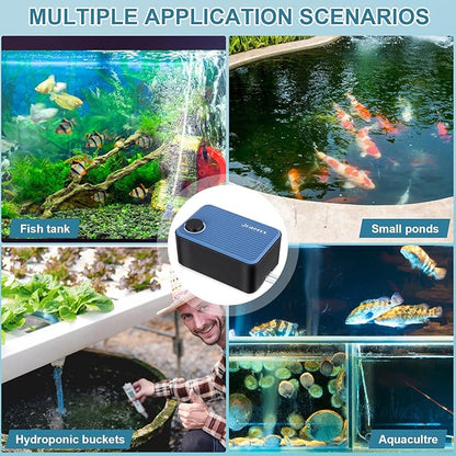 Aquarium Air Pump,Check Valves Prevent Backflow, Ultra-Quiet Fish Tank Bubbler, 5.5W Adjustable Airflow Rate Design, for Fish Tank 20 to 150 Gallons, Bonus Accessories