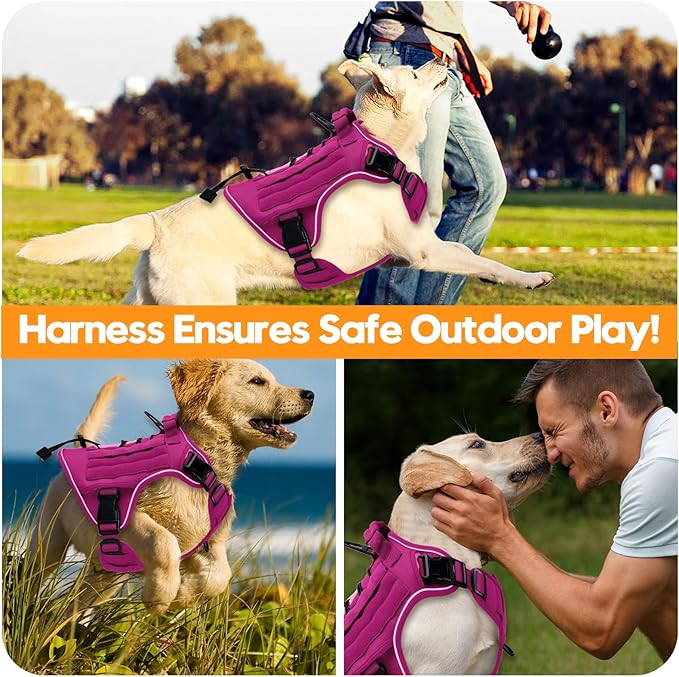 Heavy-Duty Tactical Dog Harness for Large Dogs, No Pull Adjustable Reflective Pet Vest with Molle System, K9 Military-Grade Control for Service Training, Outdoor & 10+ Breeds, Pink, X-Large