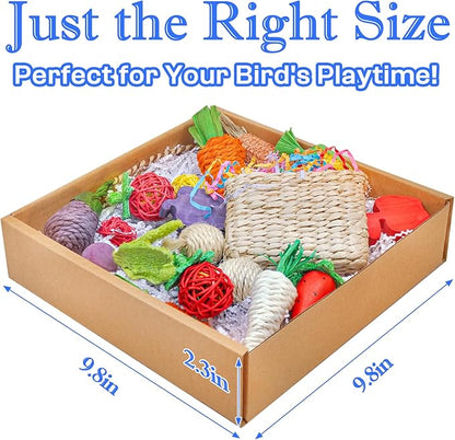 Colorful Bird Foraging & Parrot Shredding Toys Box - Safe Fruit & Vegetable Bird Toys, Perfect for Parakeets, Cockatiels, and Small to Medium Birds