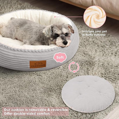 30in Dog Bed Sofa for Small/Medium/Large Dogs, Machine Washable Supportive Foam Pet Couch with Washable Removable Mat and Non-Slip Bottom, Pet Cuddler for Indoor/Outdoor/Car/Cage, Light Grey