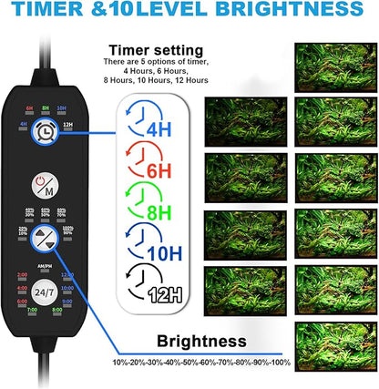 SEAOURA 24/7 Mode LED Aquarium Light for Plants-Sunrise-Daylight-Moonlight Mode, Fish Tank Light with Auto On/Off, 7 Colors, Adjustable Timer/Brightness for 30 Inch to 36 Inch Freshwater Tank, 24W