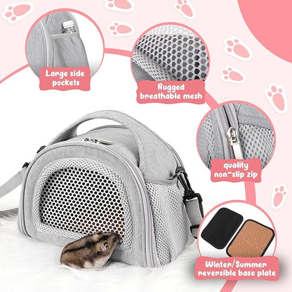 YUDODO Hamster Carrier Guinea Pig Carrier Bag Small Animal Sugar Glider Pouch Gerbil Hedgehog Portable Travel Carrier Outdoor Hangbag Flying Squirrel Rat Carrier Grey