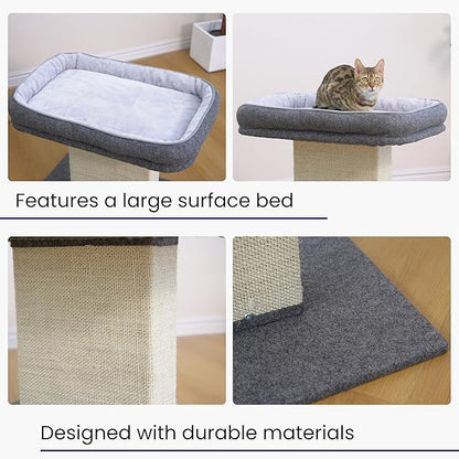Catry Mellow 2-Level 19" Cat Tree with Large Washable Replaceable Bed, Big Sisal Post, Quick Assembly, Built to Last, Ideal for Small to Large Cats, Grey