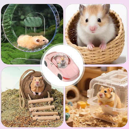 3-in-1 Hamster Car Toy, Silent Dwarf Hamster Running Ball and Exercise Wheel, 4.8 Inches, Small Pet Activity Center