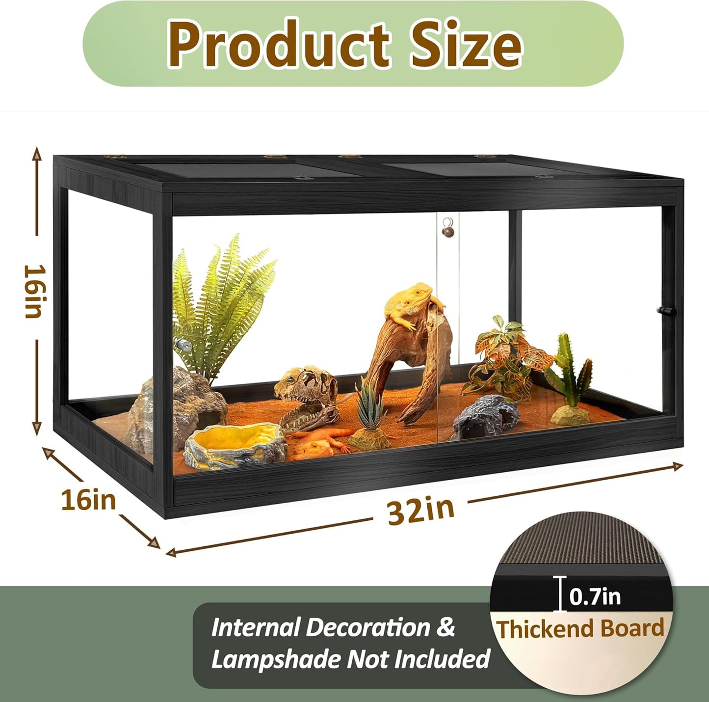 PROLEE Bearded Dragon Tank,37 Gallon Tempered Glass Reptile Tank with Mesh Roof and Front Sliding Door, Anti-Scratch Lizard Tank,Spacious Reptile Enclosure for Snakes,Lguanas, Chameleons(Black)
