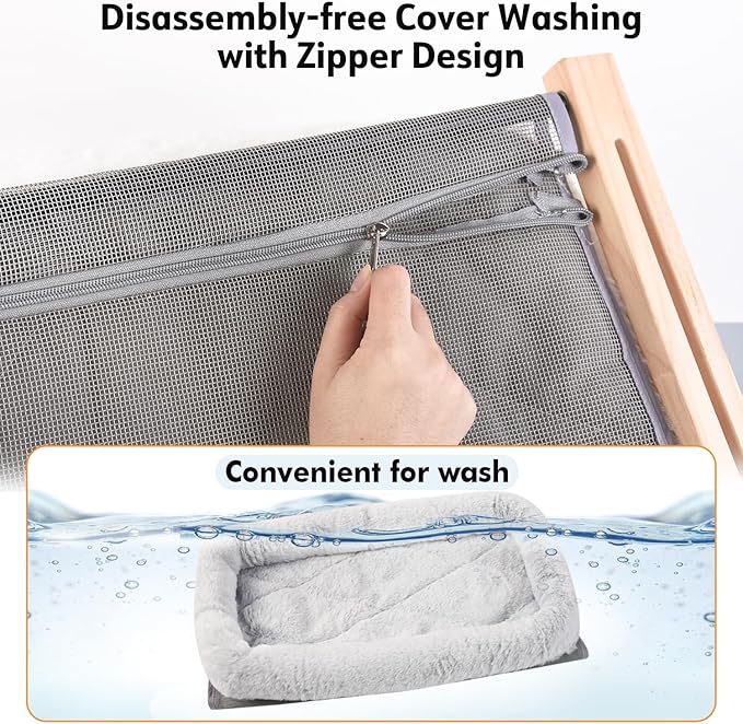 AMOSIJOY Cat Sill Window Perch Sturdy Hammock Window Seat with Cushion Cover, Wood & Metal Frame for Large Cats, Easy to Adjust Cat Bed for Windowsill, Bedside, Drawer and Cabinet (L)