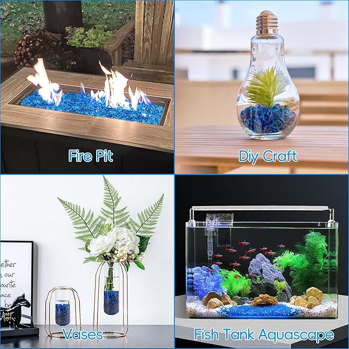 Colorful Glass Stones, 0.97 LB Fish Tank Gravel, Small Irregular Rainbow Aquarium Gravel for Aquarium Decorations and Turtle Tank , Sea Glass Beads Crystals for Fish Bowl, Vase Filler,Sea Blue