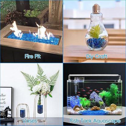 Colorful Glass Stones, 0.97 LB Fish Tank Gravel, Small Irregular Rainbow Aquarium Gravel for Aquarium Decorations and Turtle Tank , Sea Glass Beads Crystals for Fish Bowl, Vase Filler,Sea Blue